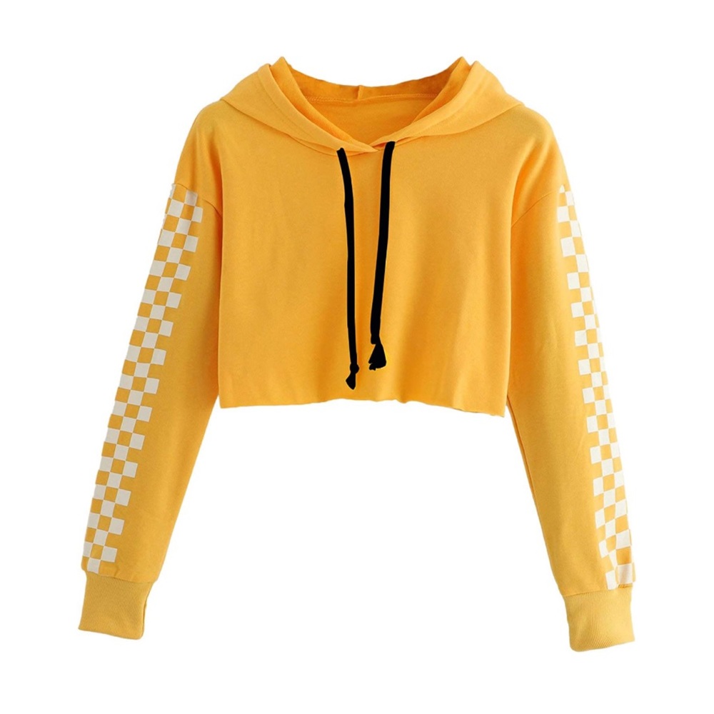 Checkered Long Sleeve Crop Top Hoodie S